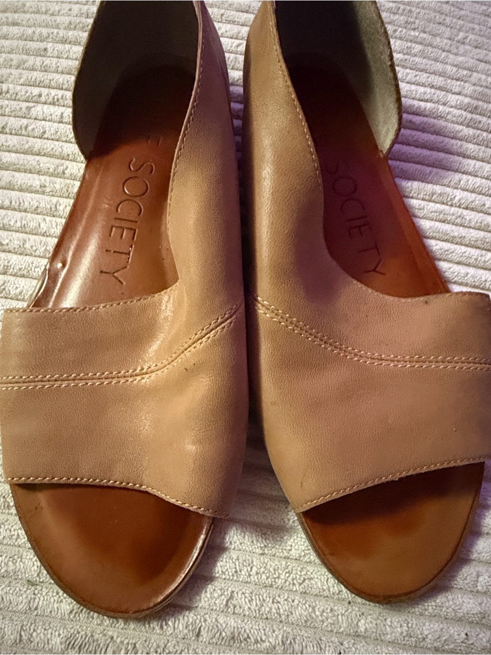 Office Vibes Sole Society Tan Open-Toe Leather Mules Sandals Shoes 7.5